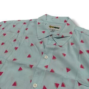 Tipsy Elves Button Down Shirt Mens XXL Watermelon Brunch Bro Hawaiian Blue New